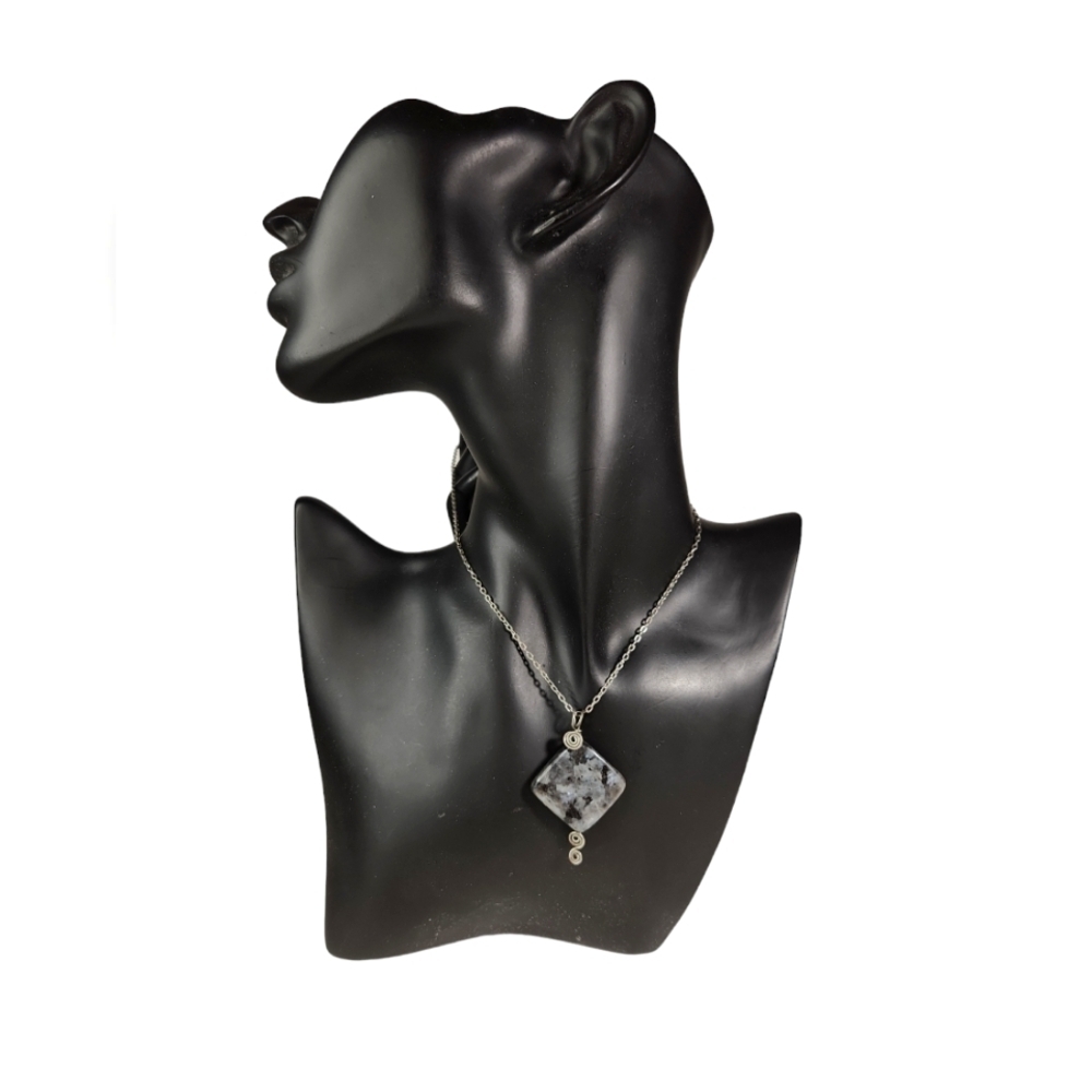 Wire Wrapped Polished Stone Pendant Necklace